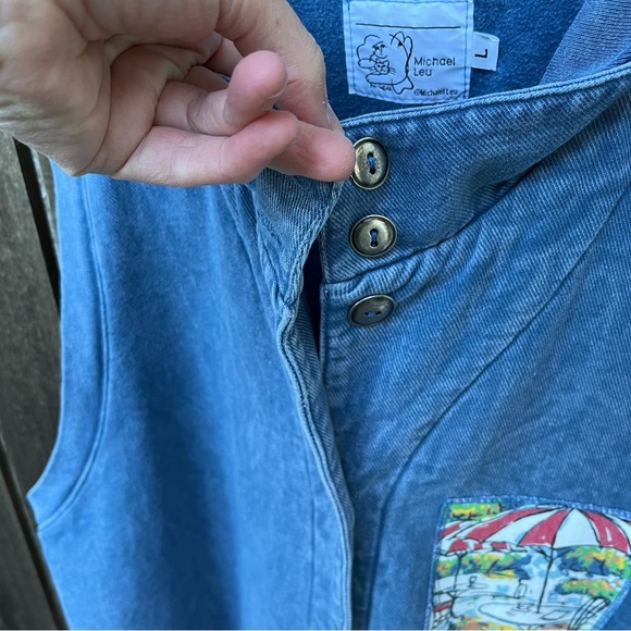 Michael Leu Collection Vintage Art To Wear Button Down Patch Detail Vest Top - Picture 6 of 14